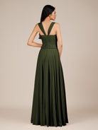 KissDress-Cerelia Olive A Line V Neck Chiffon Long Bridesmaid Dress with Pleats