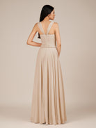 KissDress-Cerelia Pale Blush A Line V Neck Chiffon Long Bridesmaid Dress with Pleats