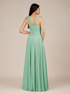 KissDress-Cerelia Pale Pistachio A Line V Neck Chiffon Long Bridesmaid Dress with Pleats