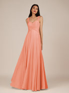 KissDress-Cerelia Rosette A Line V Neck Chiffon Long Bridesmaid Dress with Pleats