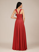 KissDress-Cerelia Ruby Red A Line V Neck Chiffon Long Bridesmaid Dress with Pleats
