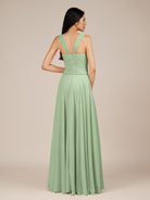 KissDress-Cerelia Sage A Line V Neck Chiffon Long Bridesmaid Dress with Pleats