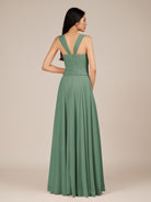 KissDress-Cerelia Sea Glass A Line V Neck Chiffon Long Bridesmaid Dress with Pleats