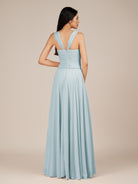 KissDress-Cerelia Sky Blue A Line V Neck Chiffon Long Bridesmaid Dress with Pleats