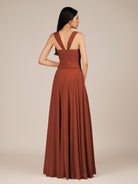 KissDress-Cerelia Spice A Line V Neck Chiffon Long Bridesmaid Dress with Pleats