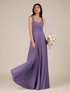 KissDress-Cerelia Tahiti A Line V Neck Chiffon Long Bridesmaid Dress with Pleats