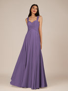 KissDress-Cerelia Tahiti A Line V Neck Chiffon Long Bridesmaid Dress with Pleats