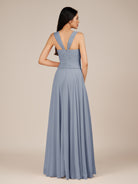 KissDress-Cerelia Twilight A Line V Neck Chiffon Long Bridesmaid Dress with Pleats
