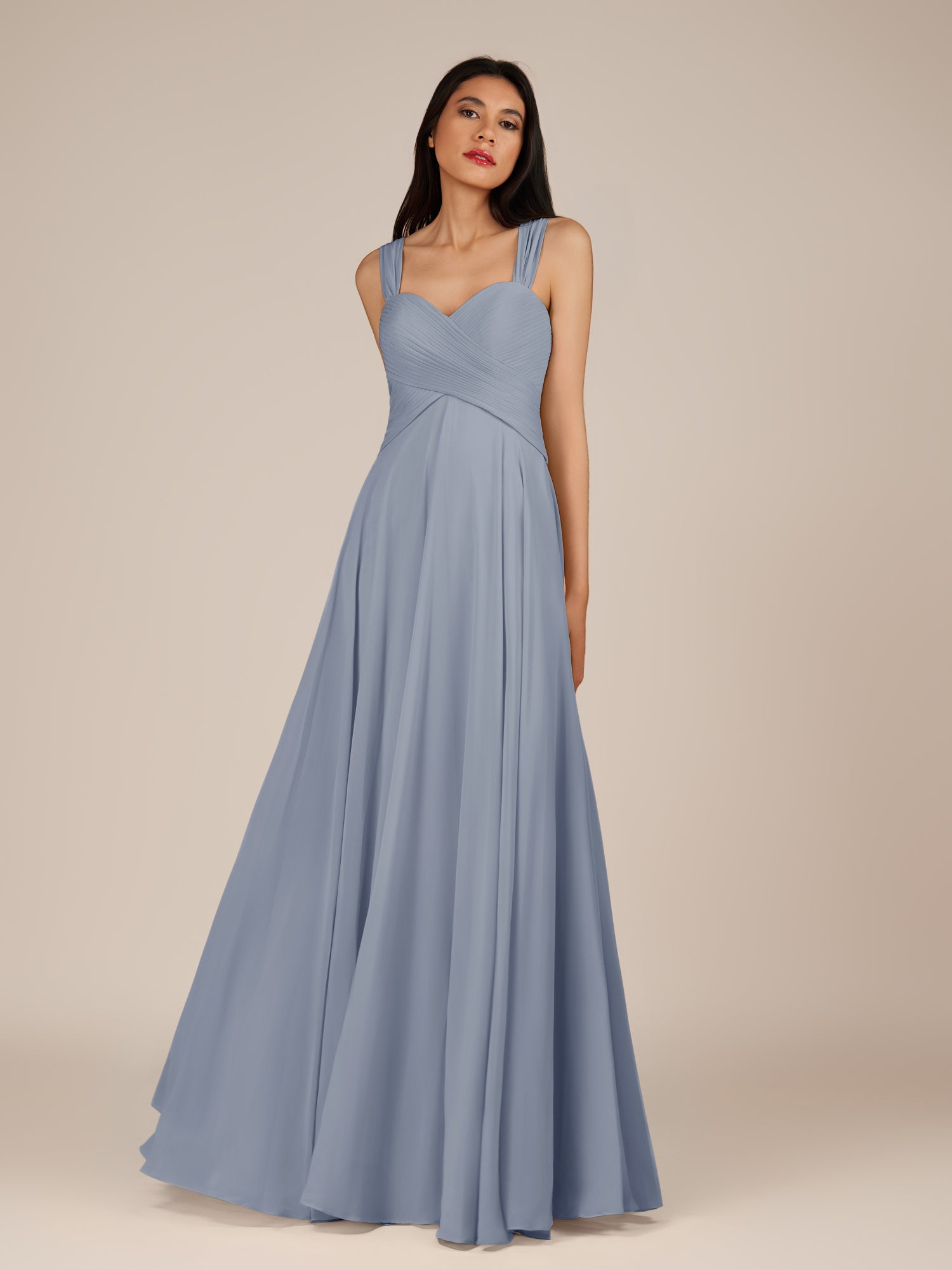 KissDress-Cerelia Twilight A Line V Neck Chiffon Long Bridesmaid Dress with Pleats