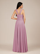 KissDress-Cerelia Vintage Mauve A Line V Neck Chiffon Long Bridesmaid Dress with Pleats
