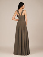 KissDress-Cerelia Willow Green A Line V Neck Chiffon Long Bridesmaid Dress with Pleats