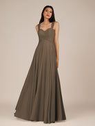 KissDress-Cerelia Willow Green A Line V Neck Chiffon Long Bridesmaid Dress with Pleats