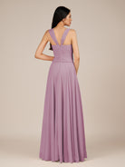 KissDress-Cerelia Wisteria A Line V Neck Chiffon Long Bridesmaid Dress with Pleats
