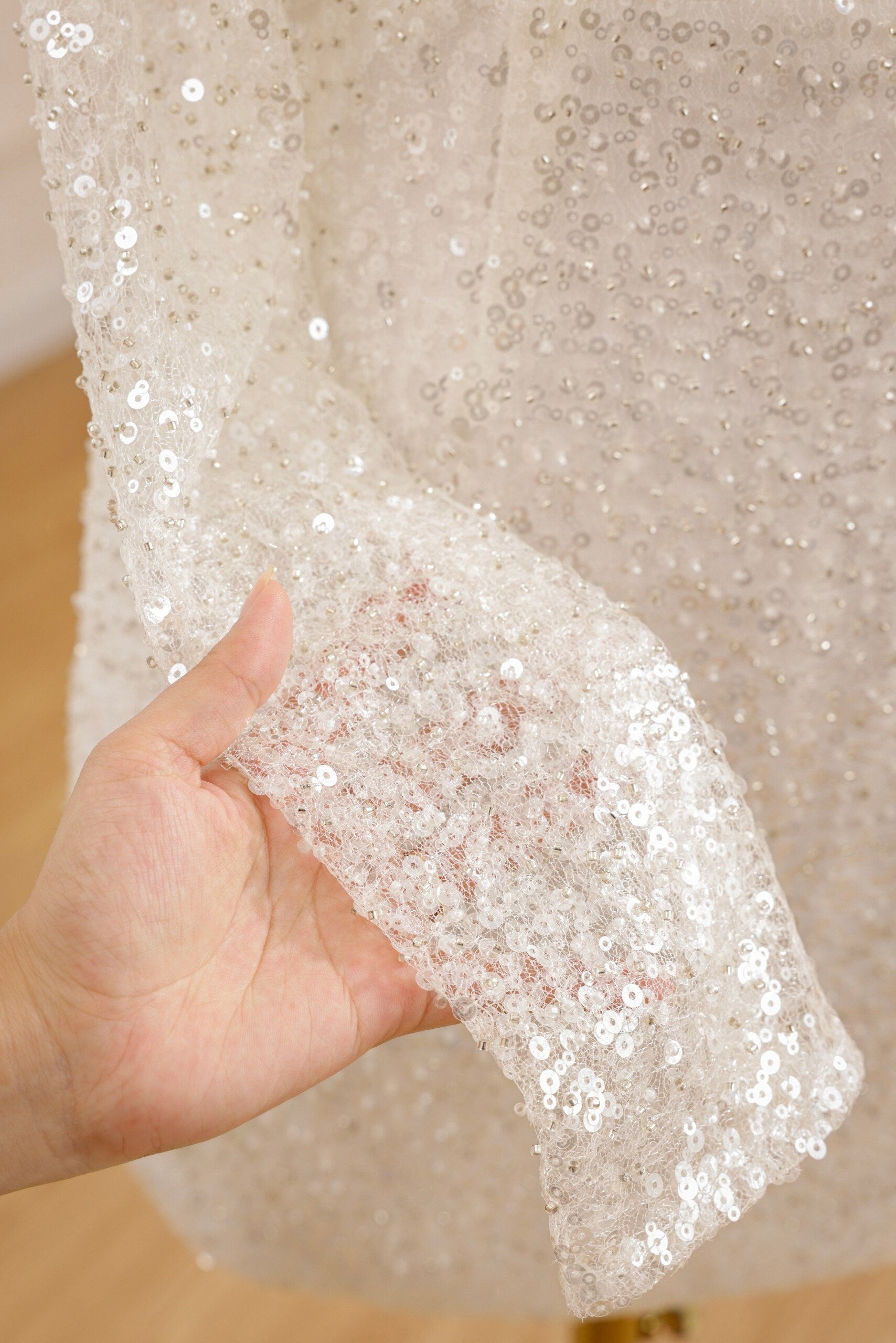 Chic Short Sequined Backless Wedding Dress With Long Detachable Sleeves
