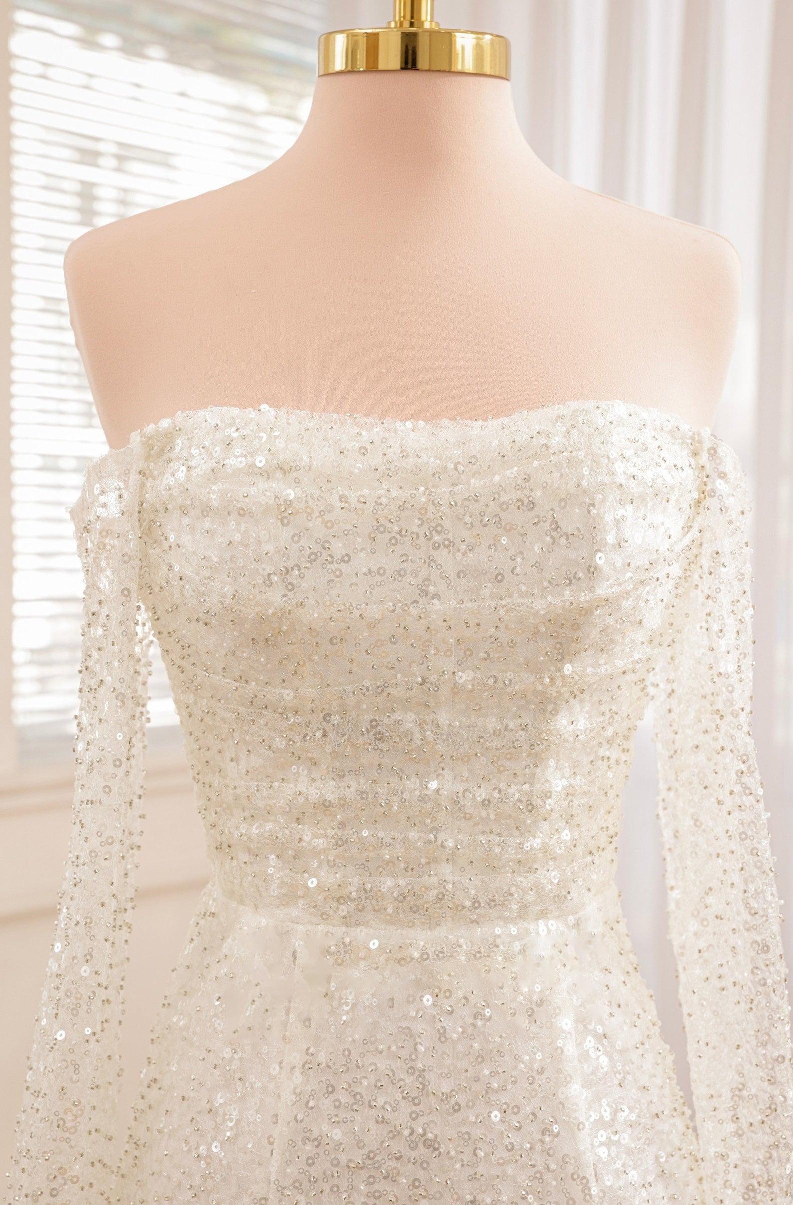 Chic Short Sequined Backless Wedding Dress With Long Detachable Sleeves