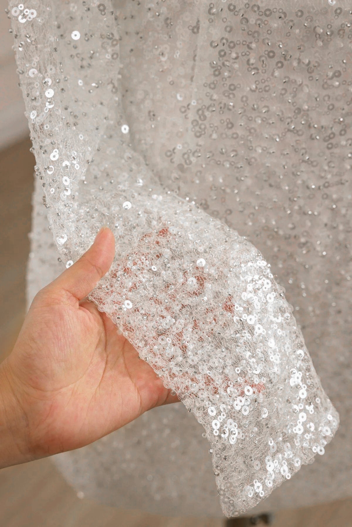 Chic Short Sequined Backless Wedding Dress With Long Detachable Sleeves