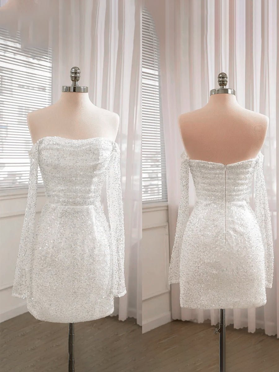 Aelia | Chic Short Sequined Backless Wedding Dress With Long Detachabl KissDress Aelia | Chic Short Sequined Backless Wedding Dress With Long Detachabl KissDress