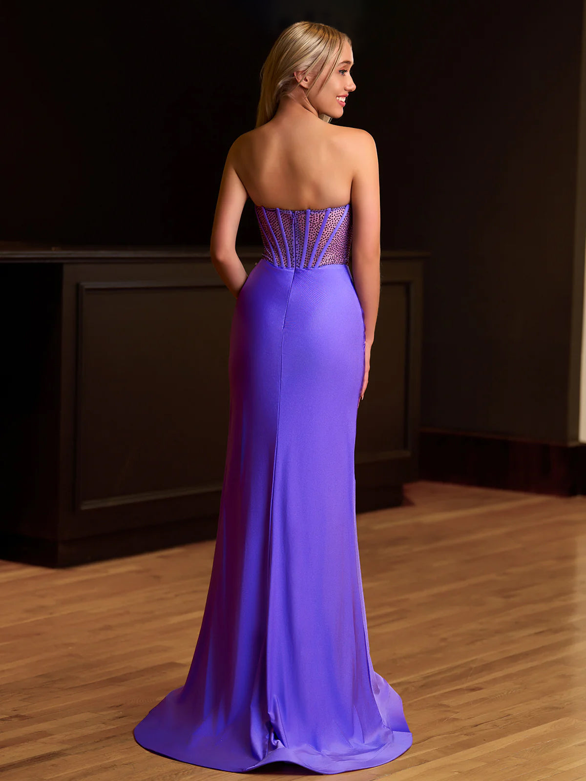 White Mermaid Strapless Satin Long Prom Dresses With Beading