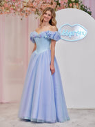 Isabel | Cinderella Blue Tulle Off the Shoulder With Crystals & Butterflies Ball Gown - KissProm