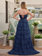 Cinizia | Chiffon Fuchsia Sweetheart Tiered Ruffles Prom Dress with Slit - KissProm