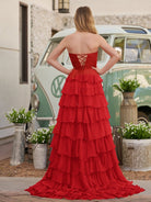 Cinizia | Chiffon Fuchsia Sweetheart Tiered Ruffles Prom Dress with Slit - KissProm