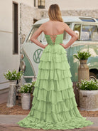 Cinizia | Chiffon Fuchsia Sweetheart Tiered Ruffles Prom Dress with Slit - KissProm