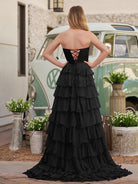 Cinizia | Chiffon Fuchsia Sweetheart Tiered Ruffles Prom Dress with Slit - KissProm