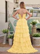 Cinizia | Chiffon Fuchsia Sweetheart Tiered Ruffles Prom Dress with Slit - KissProm