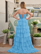 Cinizia | Chiffon Fuchsia Sweetheart Tiered Ruffles Prom Dress with Slit - KissProm