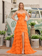 Cinizia | Chiffon Fuchsia Sweetheart Tiered Ruffles Prom Dress with Slit - KissProm