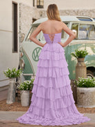 Cinizia | Chiffon Fuchsia Sweetheart Tiered Ruffles Prom Dress with Slit - KissProm