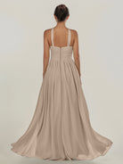 KissDress-Ciri Almond A Line Chiffon Halter Neck Pleated Long Bridesmaid Dress with Slit