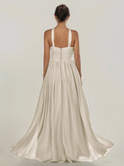 KissDress-Ciri Dove Gray A Line Chiffon Halter Neck Pleated Long Bridesmaid Dress with Slit