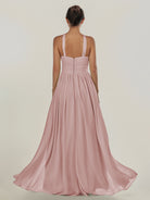 KissDress-Ciri Dusty Rose A Line Chiffon Halter Neck Pleated Long Bridesmaid Dress with Slit