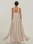 KissDress-Ciri Frost A Line Chiffon Halter Neck Pleated Long Bridesmaid Dress with Slit