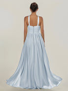 KissDress-Ciri Ice A Line Chiffon Halter Neck Pleated Long Bridesmaid Dress with Slit