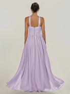 KissDress-Ciri Lavender A Line Chiffon Halter Neck Pleated Long Bridesmaid Dress with Slit