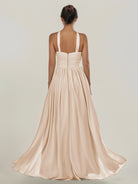 KissDress-Ciri Pale Blush A Line Chiffon Halter Neck Pleated Long Bridesmaid Dress with Slit