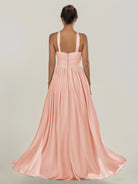 KissDress-Ciri Rose Petal A Line Chiffon Halter Neck Pleated Long Bridesmaid Dress with Slit