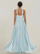 KissDress-Ciri Sky Blue A Line Chiffon Halter Neck Pleated Long Bridesmaid Dress with Slit