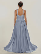 KissDress-Ciri Twilight A Line Chiffon Halter Neck Pleated Long Bridesmaid Dress with Slit