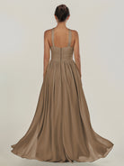 KissDress-Ciri Willow Green A Line Chiffon Halter Neck Pleated Long Bridesmaid Dress with Slit