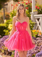 Clarissa |A Line Fuchsia Tulle Strapless Homecoming Dress - KissProm