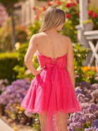 Clarissa |A Line Fuchsia Tulle Strapless Homecoming Dress - KissProm