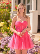 Clarissa |A Line Fuchsia Tulle Strapless Homecoming Dress - KissProm