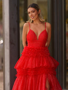 Amanda| A - Line Spaghetti Straps Long Tiered Tulle Prom Dress With Split - KissProm