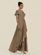 KissDress-Corin Willow Green A Line Chiffon V Neck Long Bridesmaid Dress with Flutter Sleeves