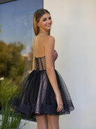 Eldona | A - Line Dotted Tulle Corset Short Homecoming Dress - KissProm