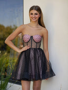 Eldona | A - Line Dotted Tulle Corset Short Homecoming Dress - KissProm