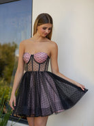 Eldona | A - Line Dotted Tulle Corset Short Homecoming Dress - KissProm